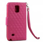 Wholesale Samsung Galaxy Note 4 Quilted Flip Leather Wallet Case w Stand and Strap (Hot Pink)